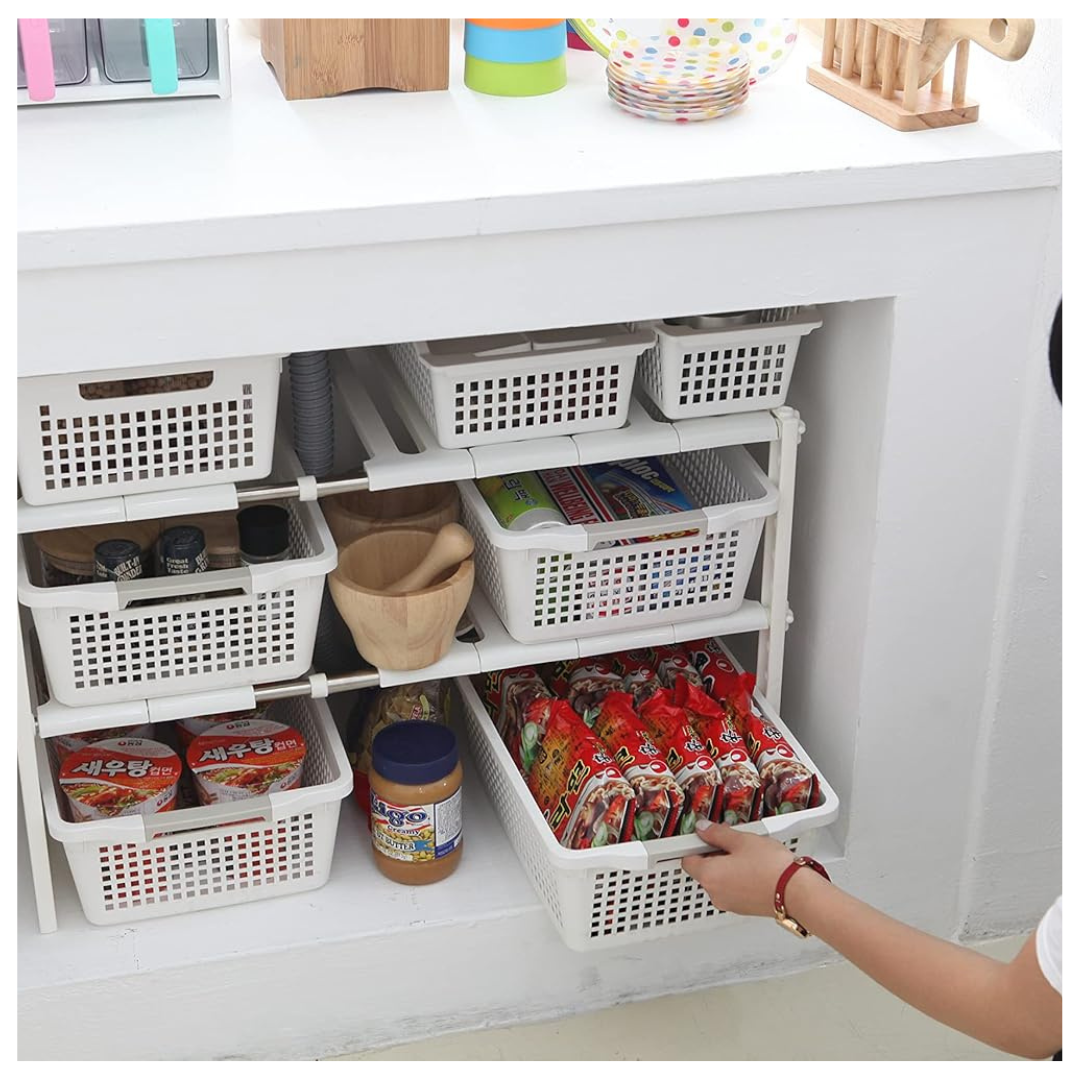 Organizador Extensible de Doble Nivel en Acero Inoxidable