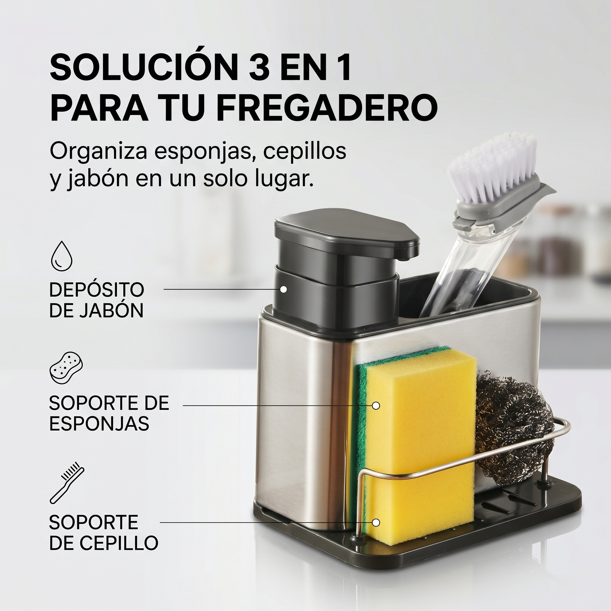 Dispensador de Jabón 3-en-1 Premium en Acero Inoxidable