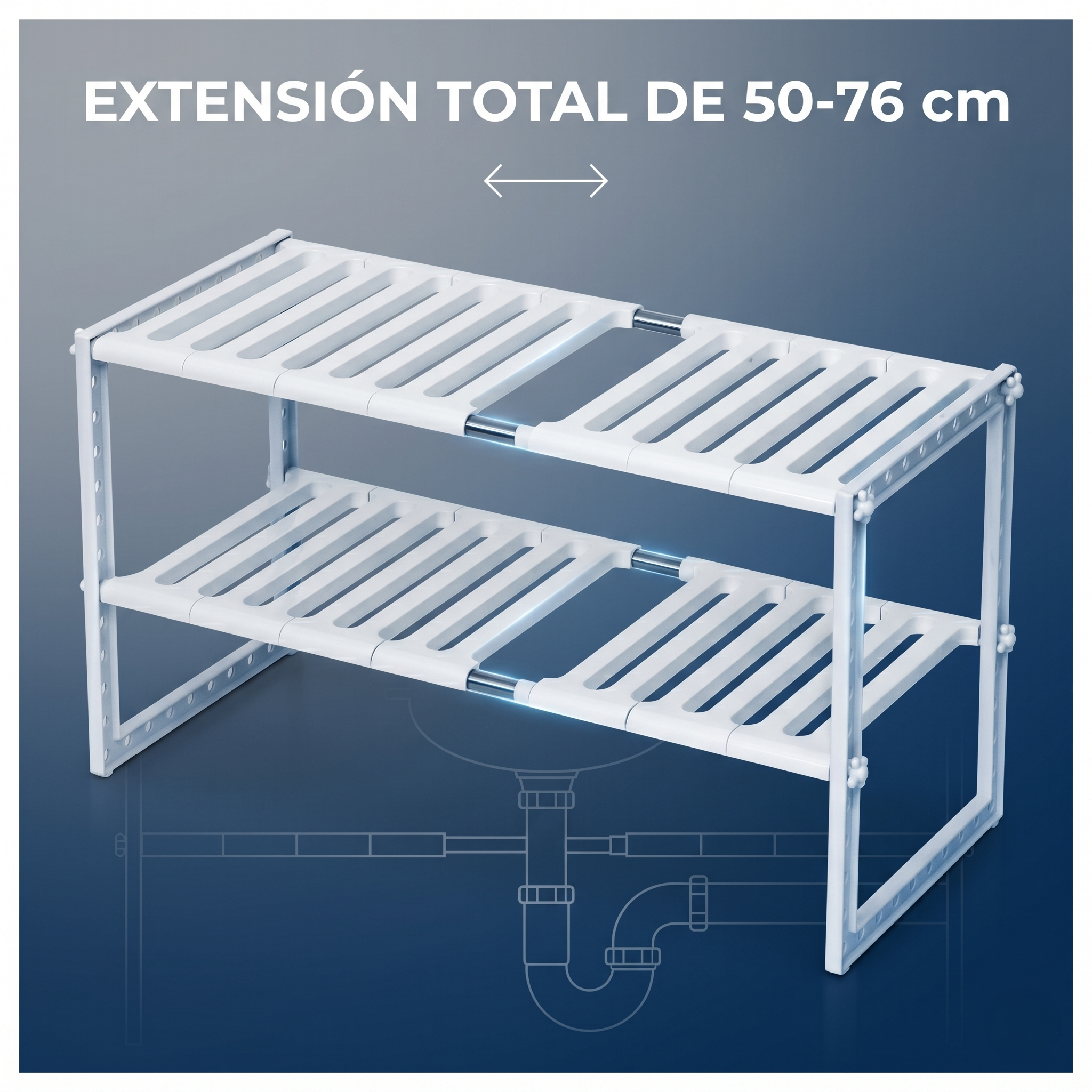 Organizador Extensible de Doble Nivel en Acero Inoxidable