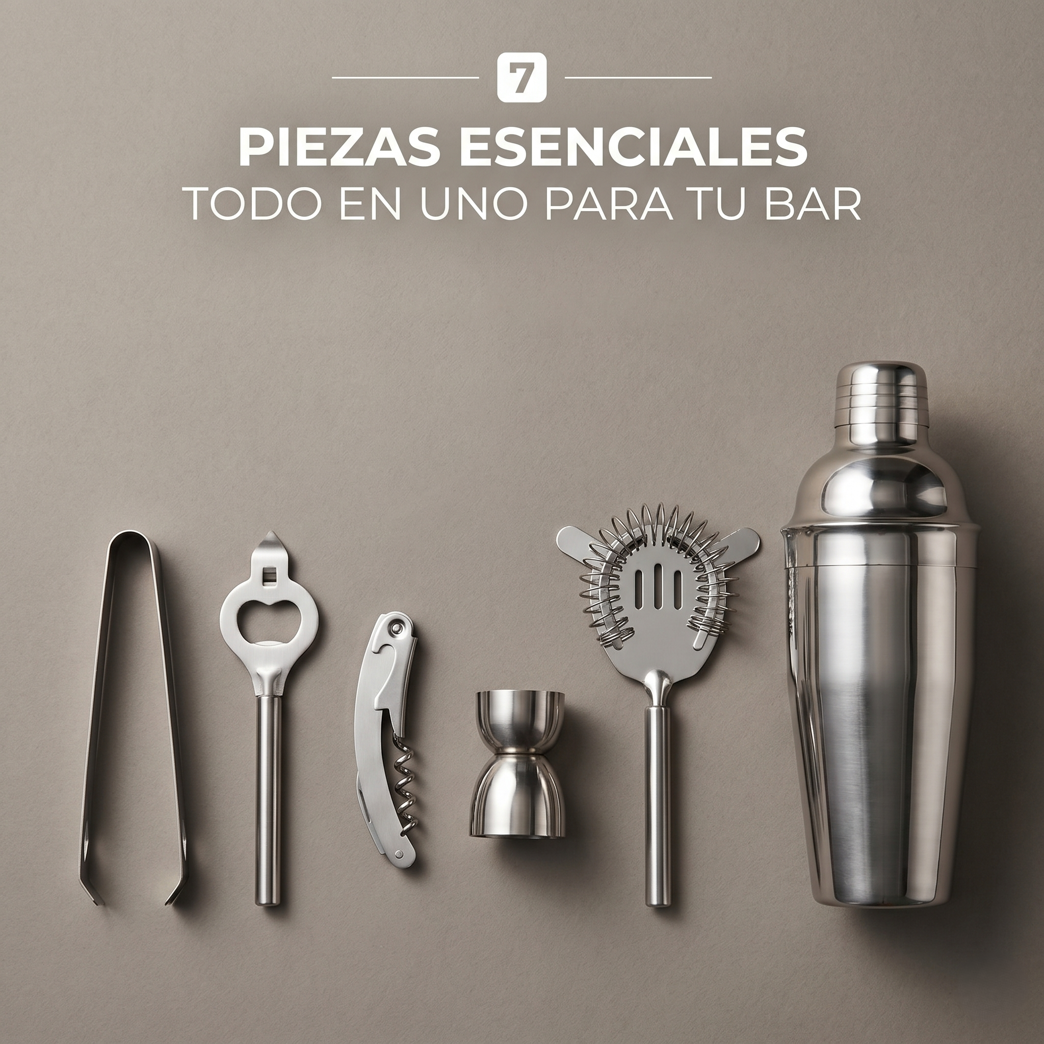 Set de Coctelería Deluxe en Acero Inoxidable de 7 Piezas