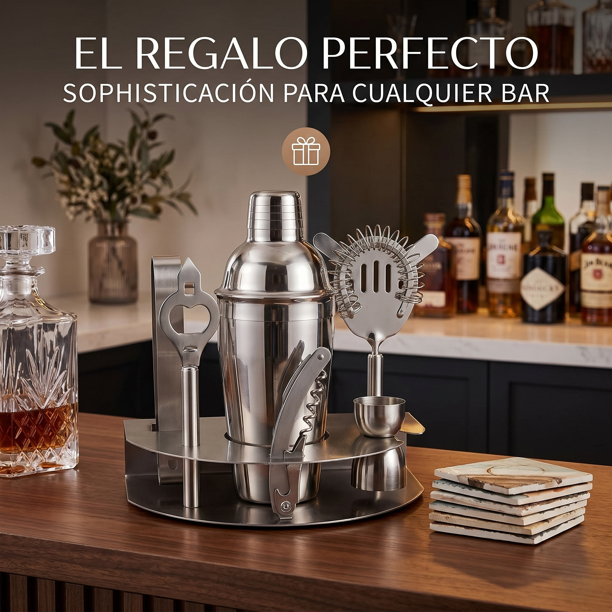 Set de Coctelería Deluxe en Acero Inoxidable de 7 Piezas