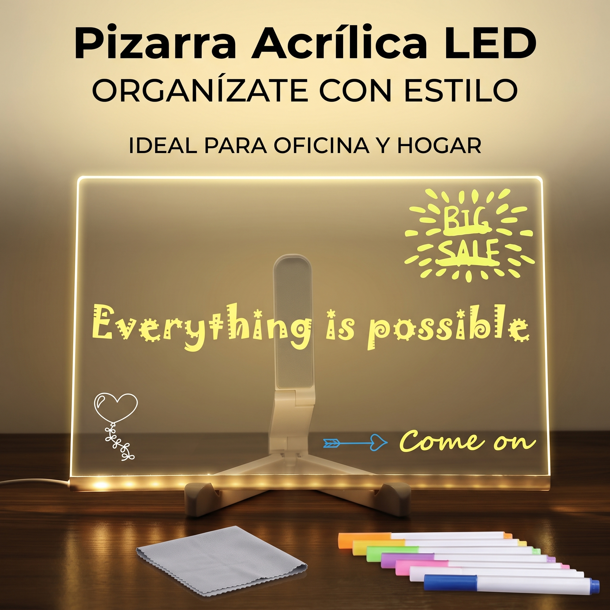 Pizarra Lampara Led Acrilica 7 Colores