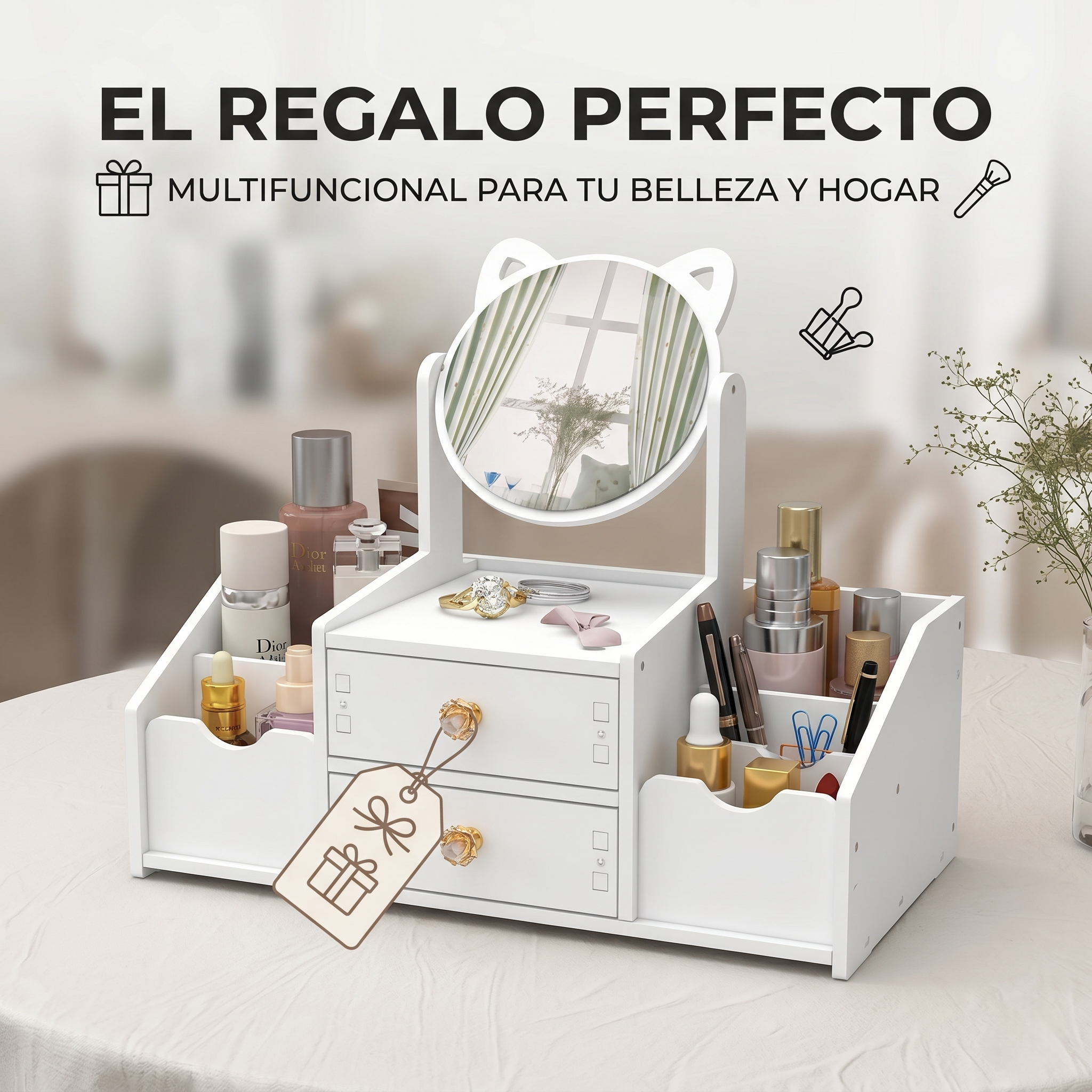 Organizador Maquillaje Espejo Giratorio