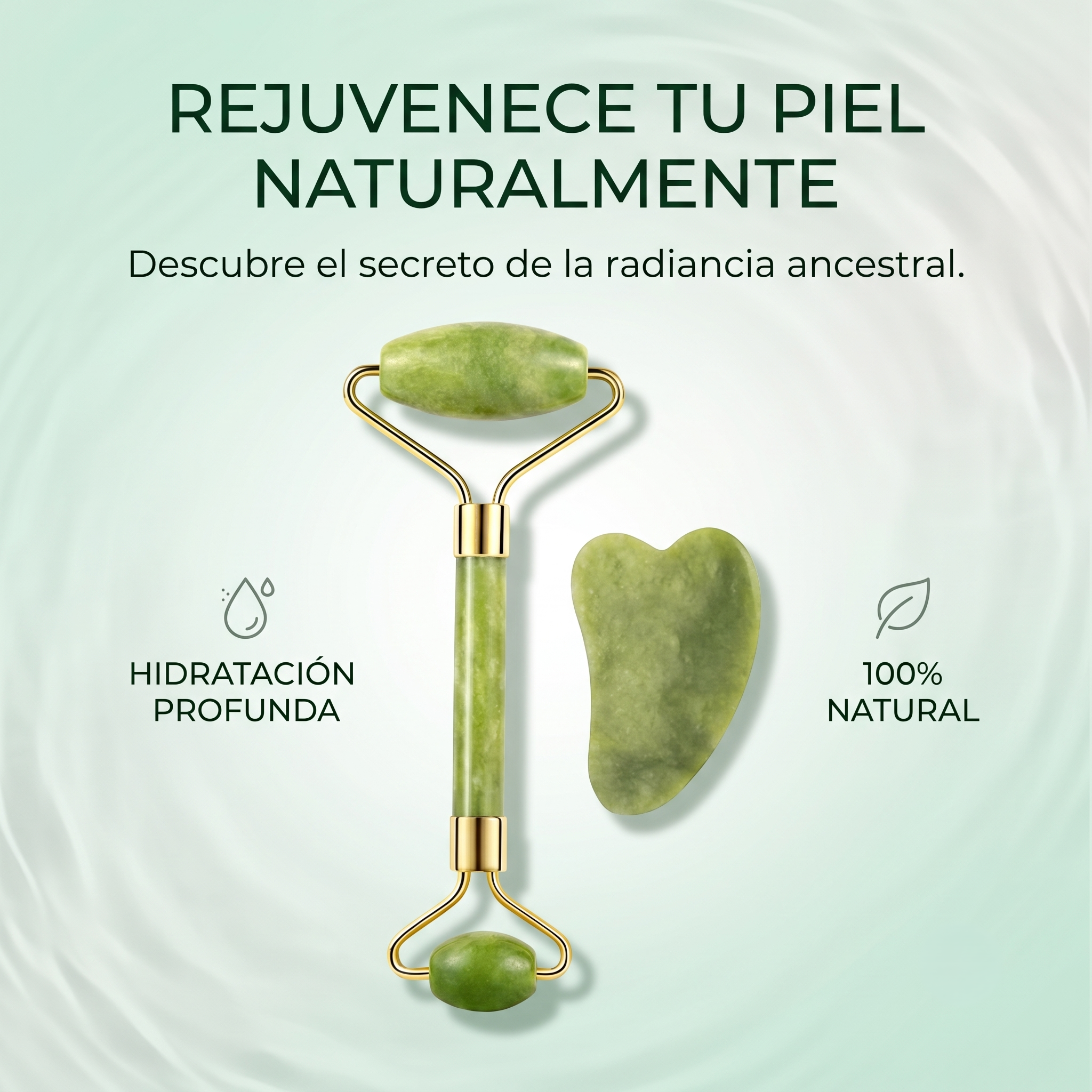 Set De Rodillo De Jade Y Gua Sha