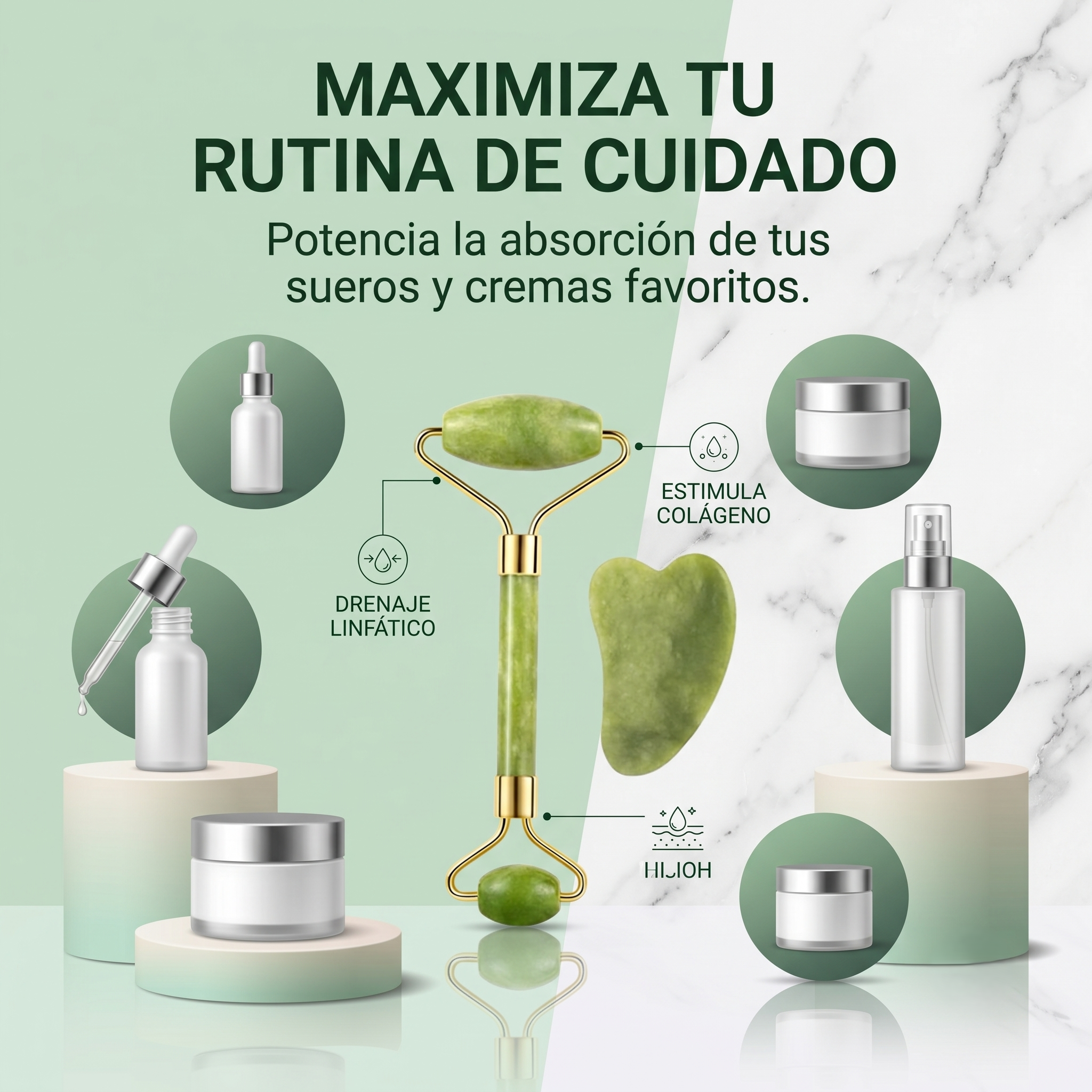 Set De Rodillo De Jade Y Gua Sha