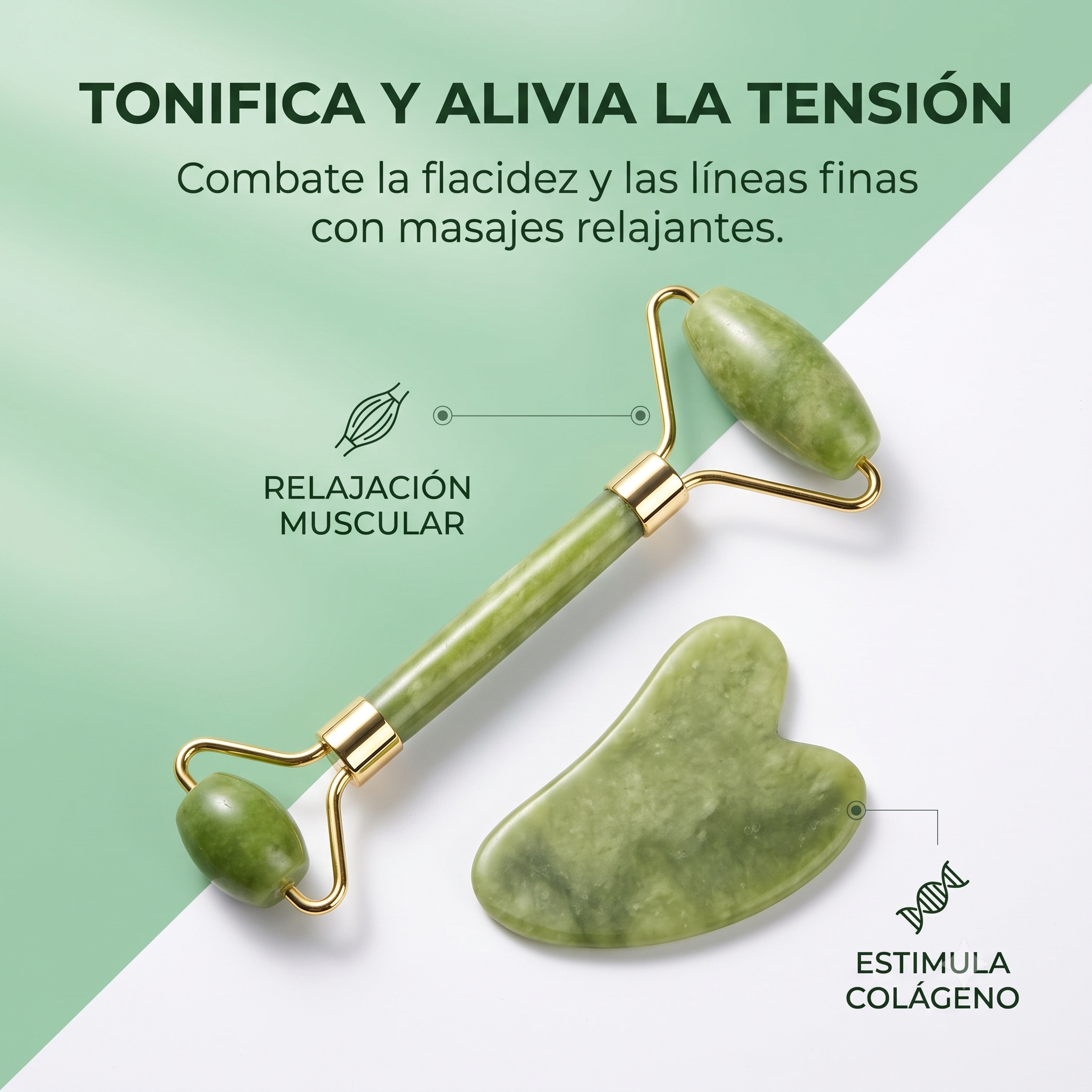 Set De Rodillo De Jade Y Gua Sha
