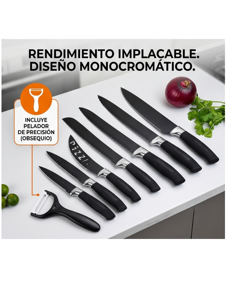 Colección Noir: Set de 7 Cuchillos de Precisión Suiza